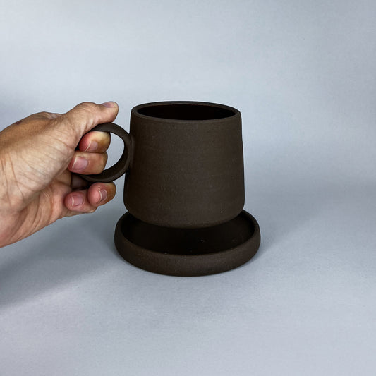 Xícara e Pires Cacau Rústica