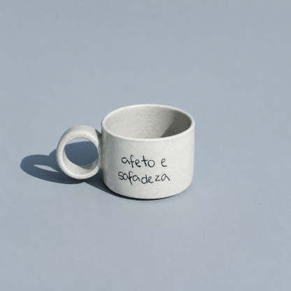 Conjunto de 6 xícaras frases com suporte de bambu