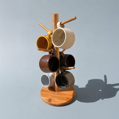 Conjunto de 6 xícaras cafézinho com suporte de bambu