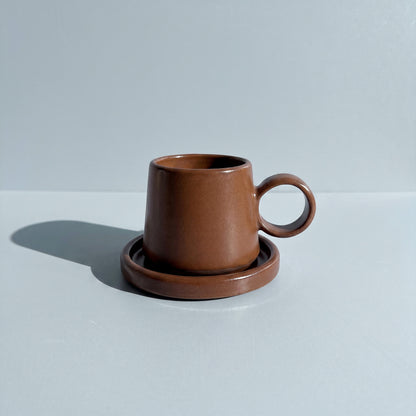 Conjunto de 6 xícaras grandes e pires com suporte de bambu